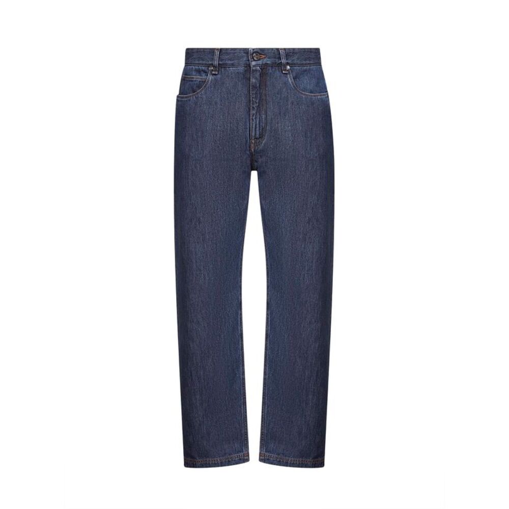 Fendi Men Blue Cotton Denim Straight Five-Pocket Jeans